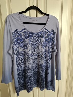 Chico's Light Blue Long-Sleeve Paisley Print Tee